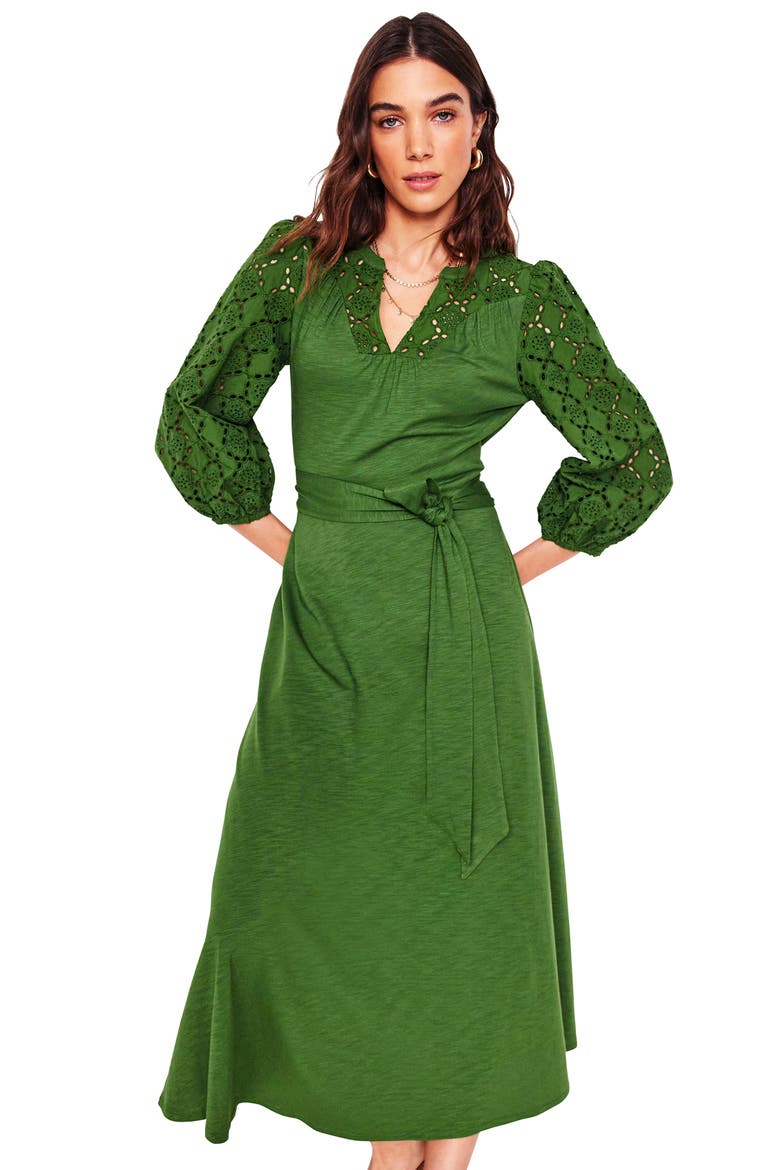 Eyelet Embroidery Long Sleeve Dress, Alternate, color, GREEN