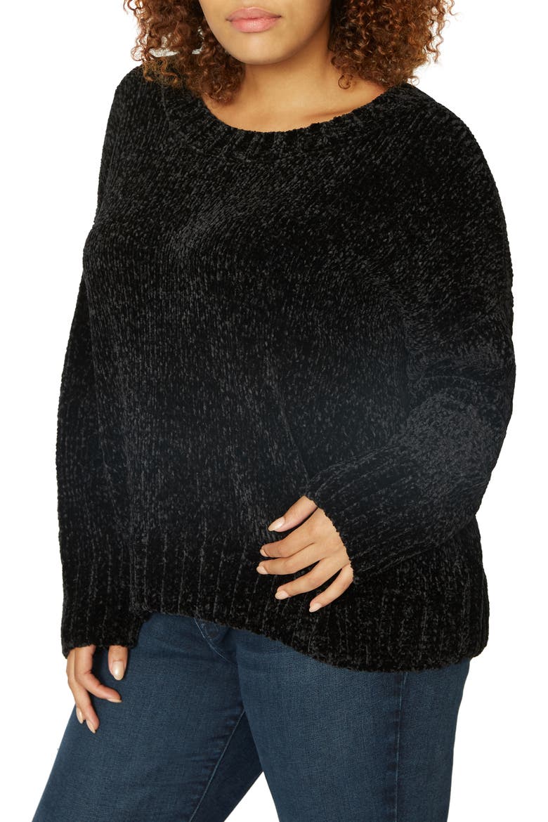 Chenille Crewneck Sweater, Alternate, color, BLACK