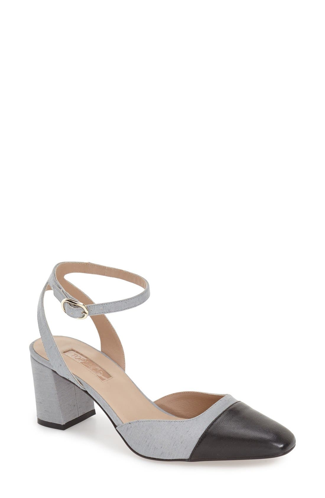 'Jewel' Cap Toe Block Heel Pump, Main, color, SILVER