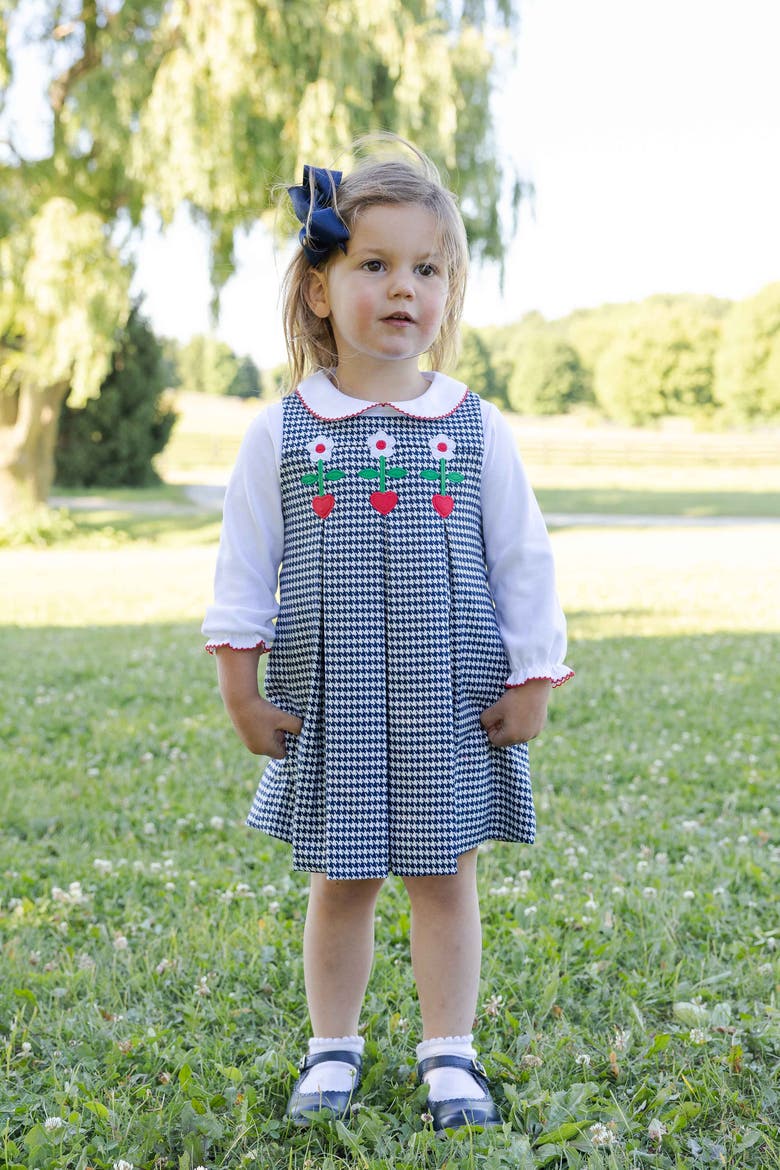 Houndstooth Jumper with Hearts & Flowers, Alternate, color, Navy & White Houndstooth