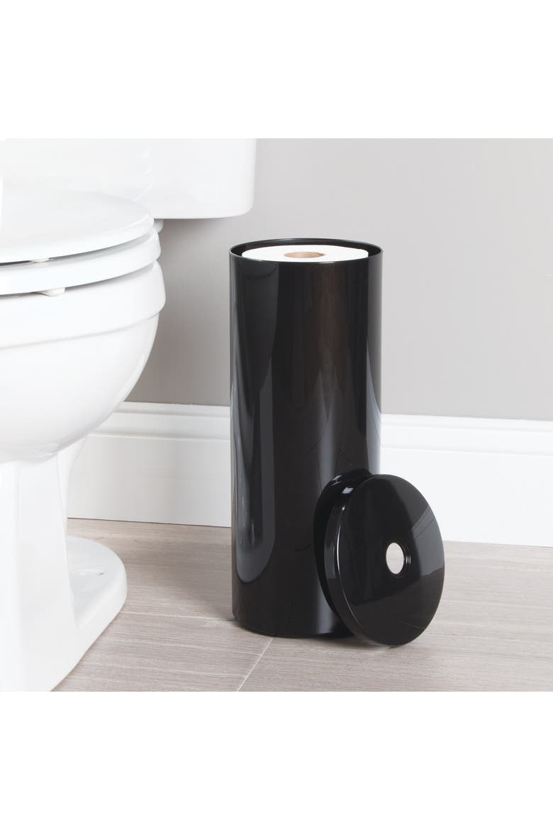Freestanding Toilet Paper Canister with Lid for 3 Extra Rolls, Black, Made in USA, Alternate, color, Black