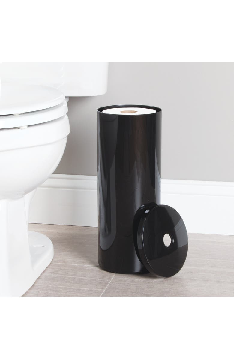 iDesign Freestanding Toilet Paper Canister with Lid for 3 Extra Rolls, Black, Made in USA, Alternate, color, Black