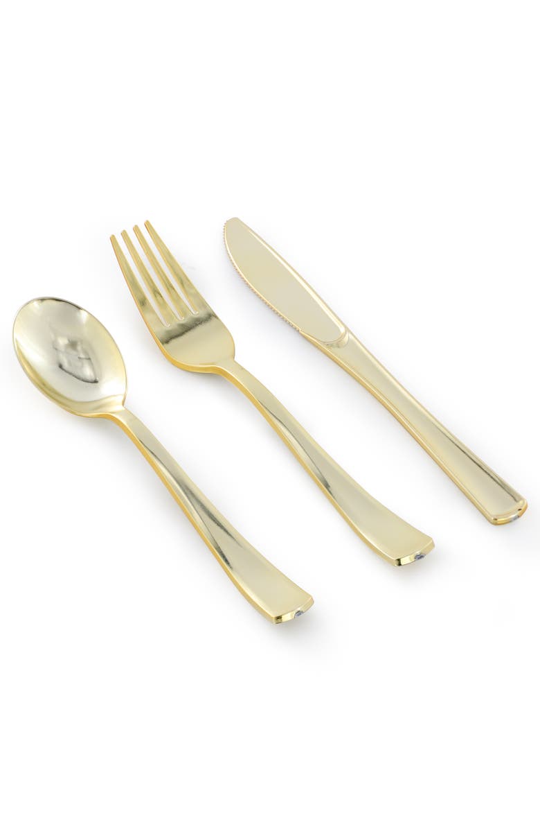 Elama 150 Piece Disposable Plastic Dinnerware Party Set for 25 Guests, Alternate, color, Gold