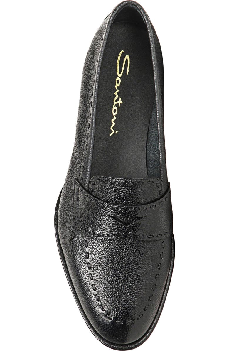 Santoni Women's tumbled leather penny loafer, Alternate, color, Black