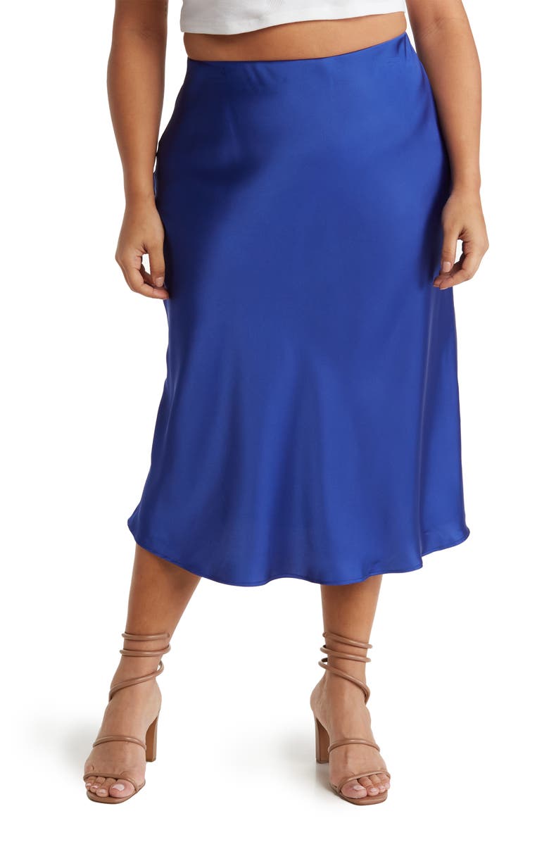 Renee C Satin Midi Skirt, Main, color, Royal Blue