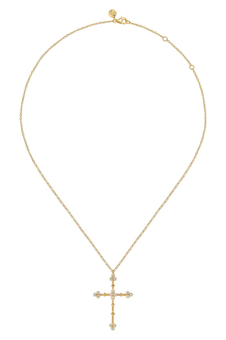 Bujukan Clover Diamond Cross Pendant Necklace, Alternate, color, 14K YELLOW GOLD