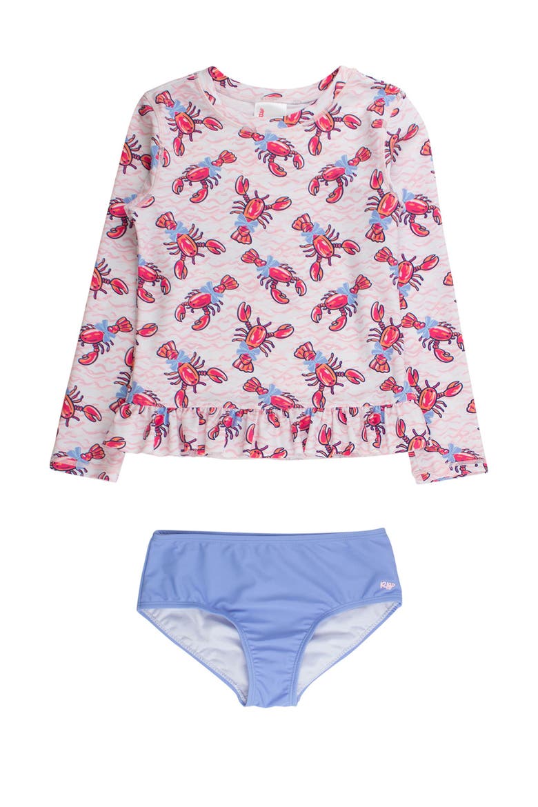 Long Sleeve Rash Guard 2-Piece Bikini Swimsuit, Main, color, Pink Lobster Lagoon