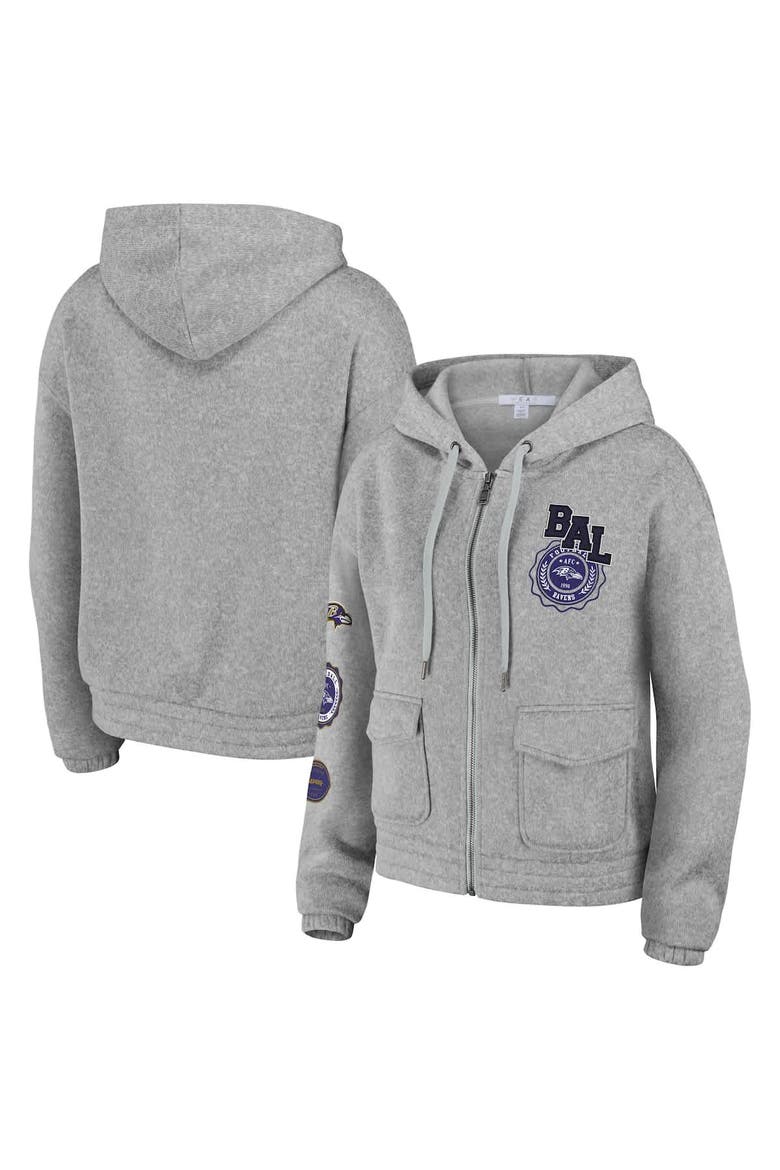Women's WEAR by Erin Andrews Heather Gray Baltimore Ravens Full-Zip Hoodie, Main, color, Heather Gray