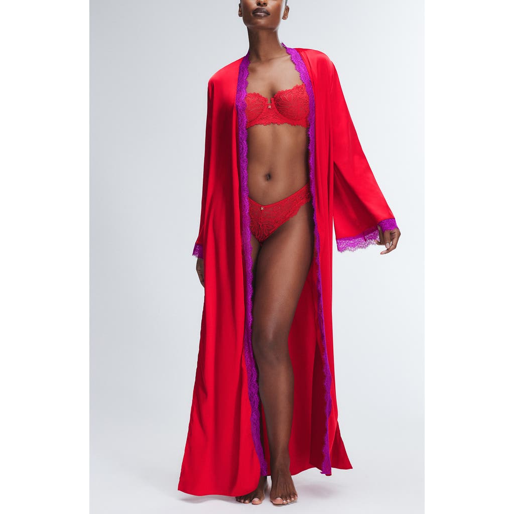 Savage X Fenty Fire Desire Lace Robe In Timeless Red