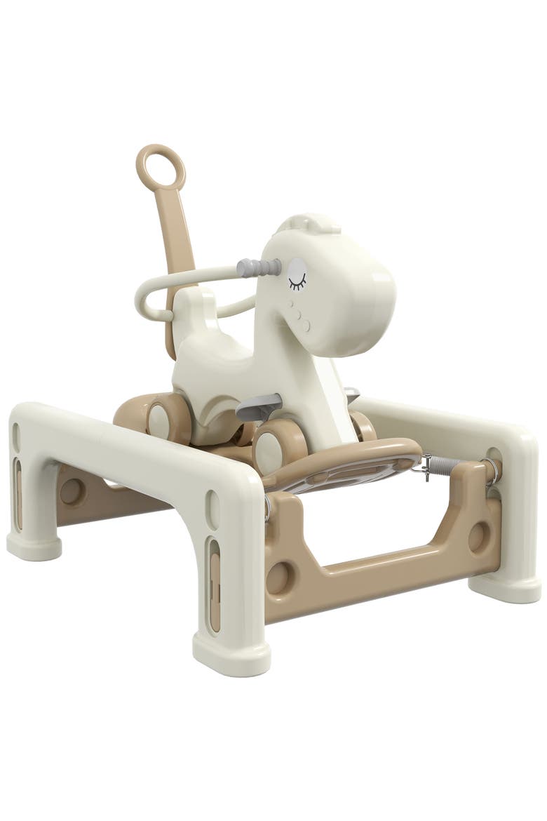 5 in 1 Rocking Horse with Detachable Balance Board, Push Handle, Footrest, Main, color, Cream White