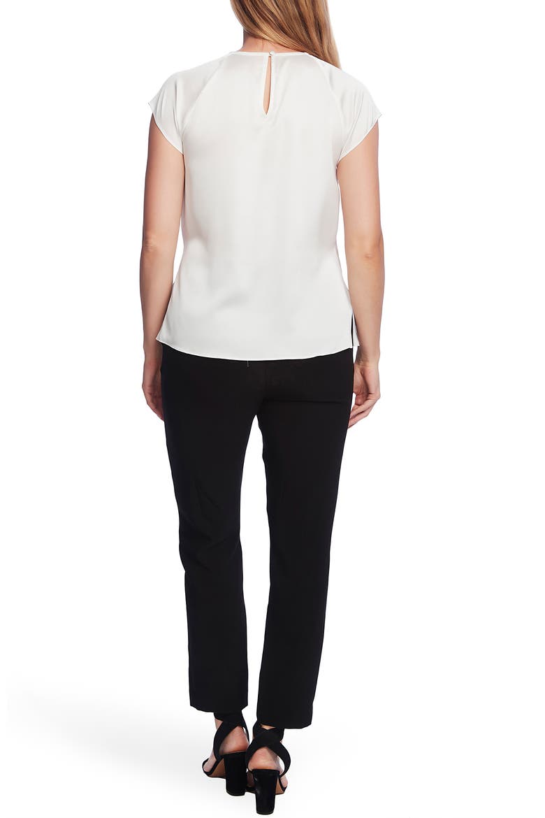 Tie Front Satin Charmeuse Keyhole Blouse, Alternate, color, NEW IVORY