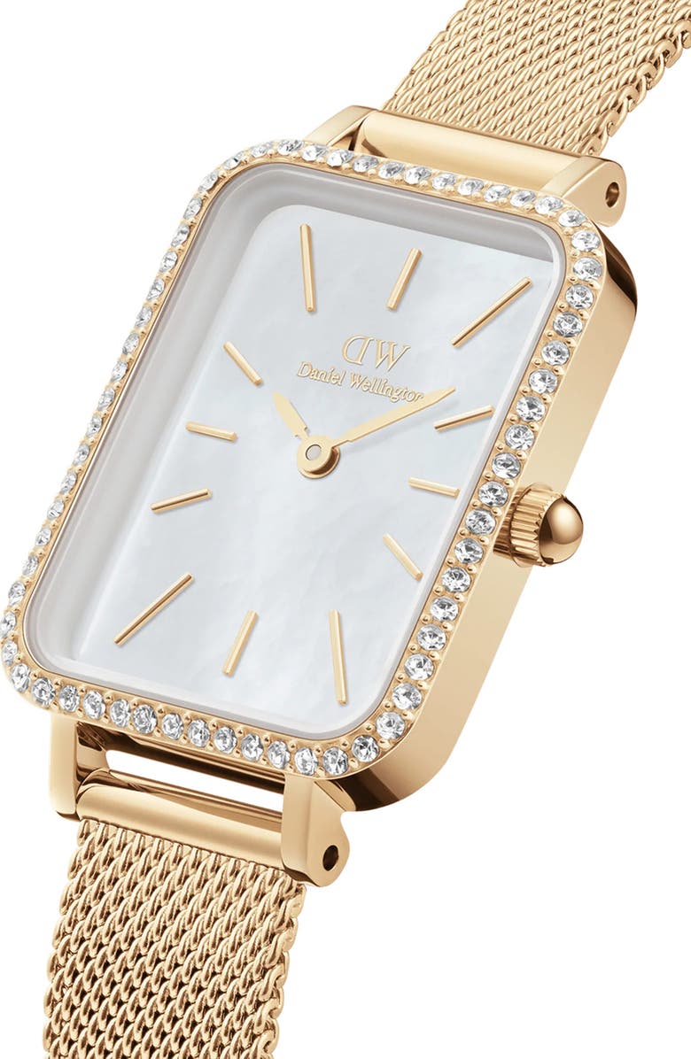 Daniel Wellington Quadro Mesh Strap Watch, 20mm x 26mm, Alternate, color, Gold/ White