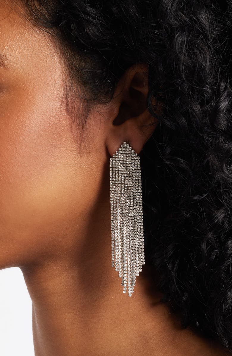 CRISTABELLE Sassy Fringe Drop Earrings, Alternate, color, Clear Rhodium