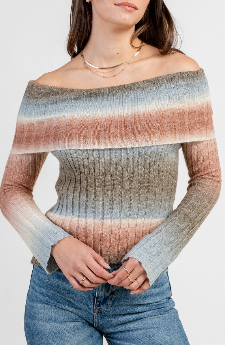 Beivy Off The Shoulder Sweater, Main, color, Olive Multi
