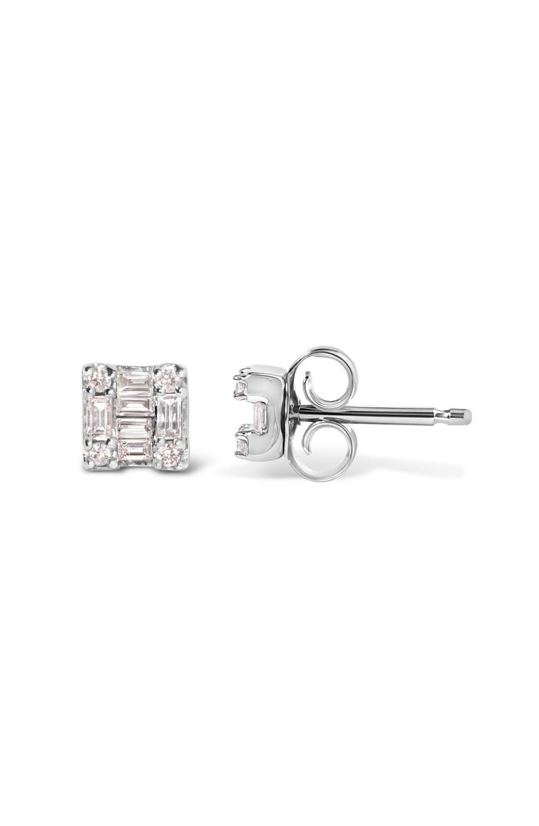 Haus of Brilliance 10K White Gold 1/7 Ct Round and Baguette Diamond Mosaic Square Stud Earrings, Alternate, color, White
