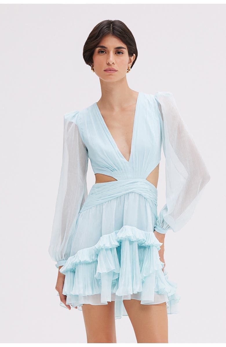 PatBO Silk Plisse Essence Cut Out Mini Dress, Alternate, color, Light Blue