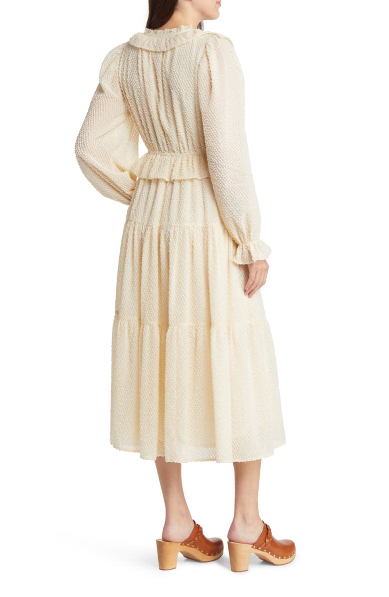 MOON RIVER Ruffle Clip Dot Long Sleeve Chiffon Midi Faux Wrap Dress, Alternate, color,