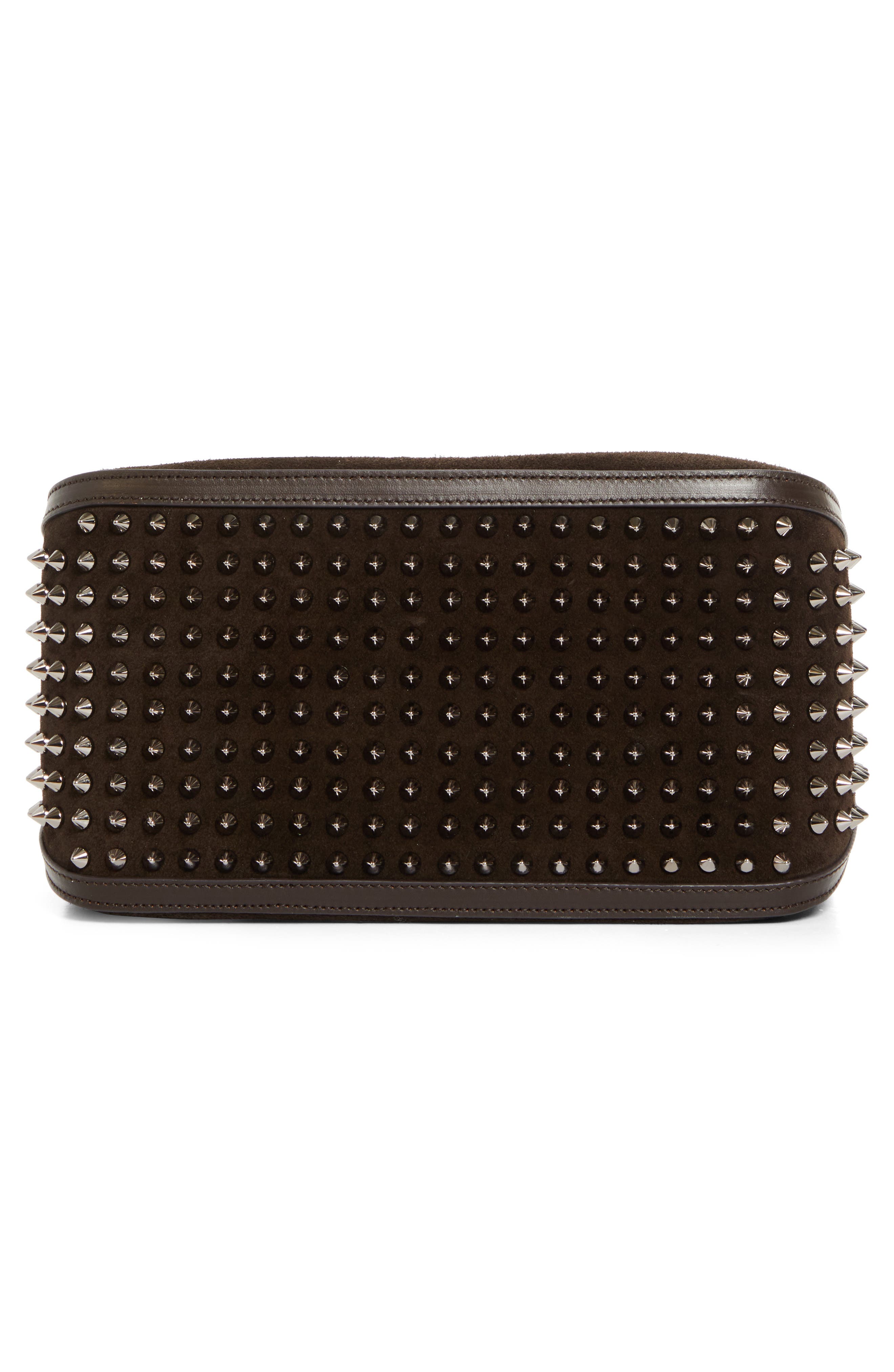 Christian Louboutin Funky Crosta Spikes Suede Dopp Kit, Alternate, color, Cafe/ Gun Metal
