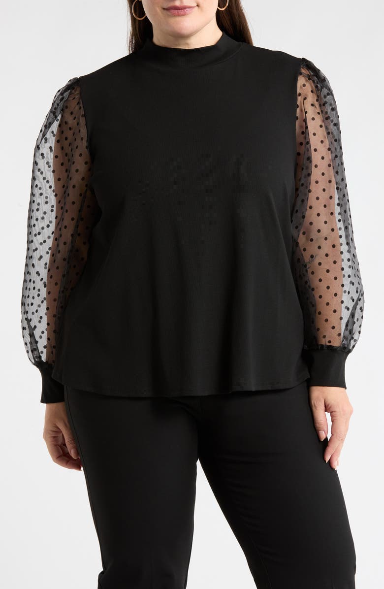 SUGARLIPS Swiss Dot Chiffon & Rib Top, Main, color,