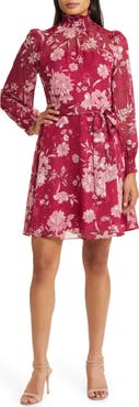 Eliza J Floral Long Sleeve Mock Neck Dress