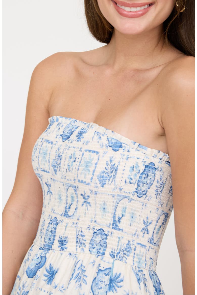Tropical Print Strapless Midi Sundress, Alternate, color, LIGHT BLUE