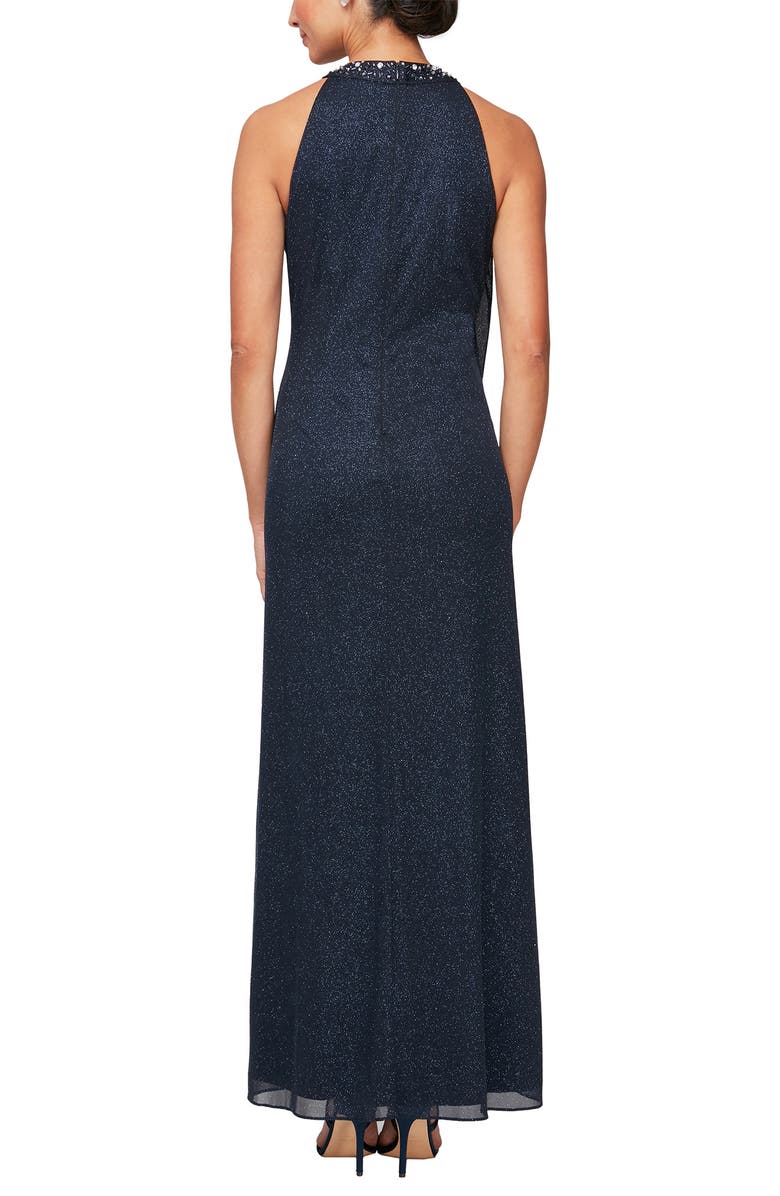 SLNY Beaded Halter Neck Glitter Mesh Gown, Alternate, color, 