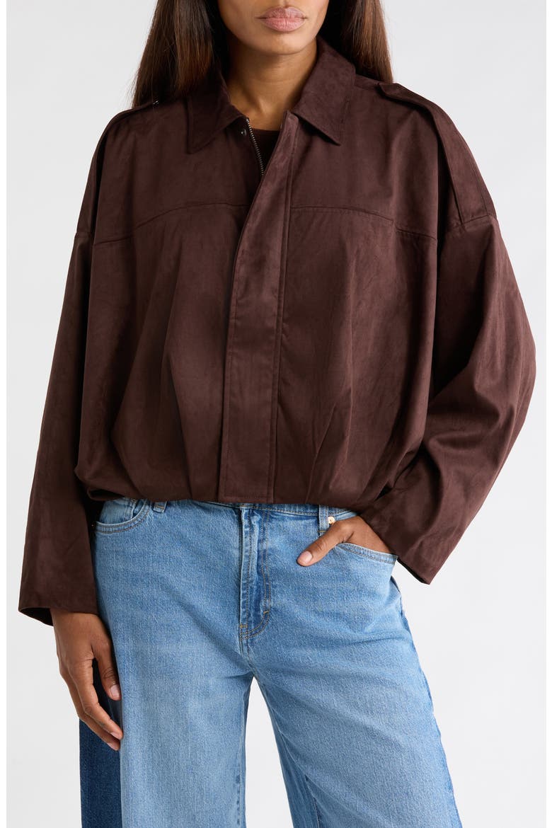 Faux Suede Bubble Hem Bomber Jacket, Main, color, CHOCOLATE