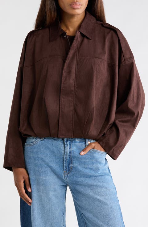 Faux Suede Bubble Hem Bomber Jacket