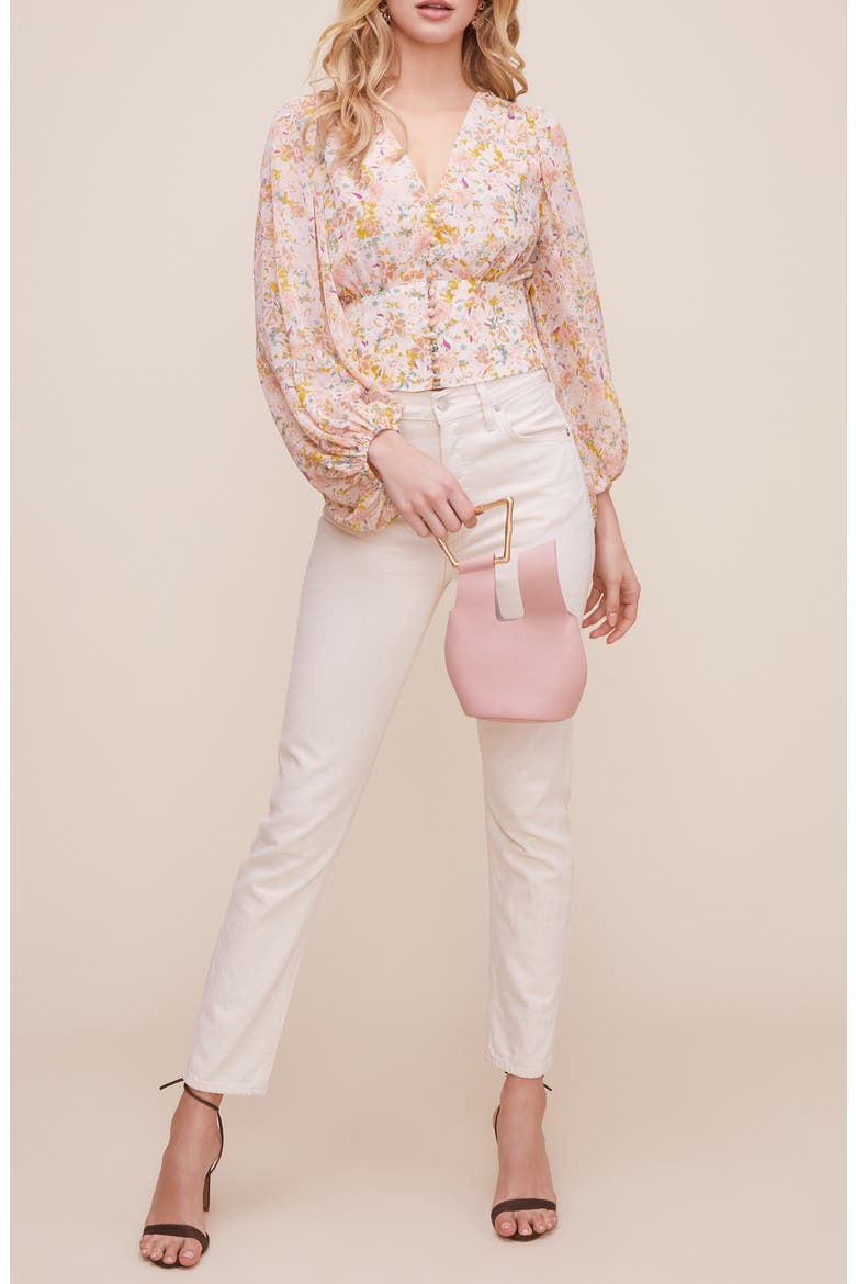Floral Print Blouson Sleeve Top, Alternate, color, BLUSH TAUPE FLORAL