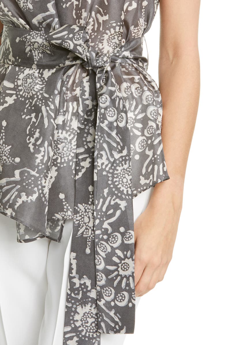 Brunello Cucinelli Floral Print Silk Wrap Blouse, Alternate, color,