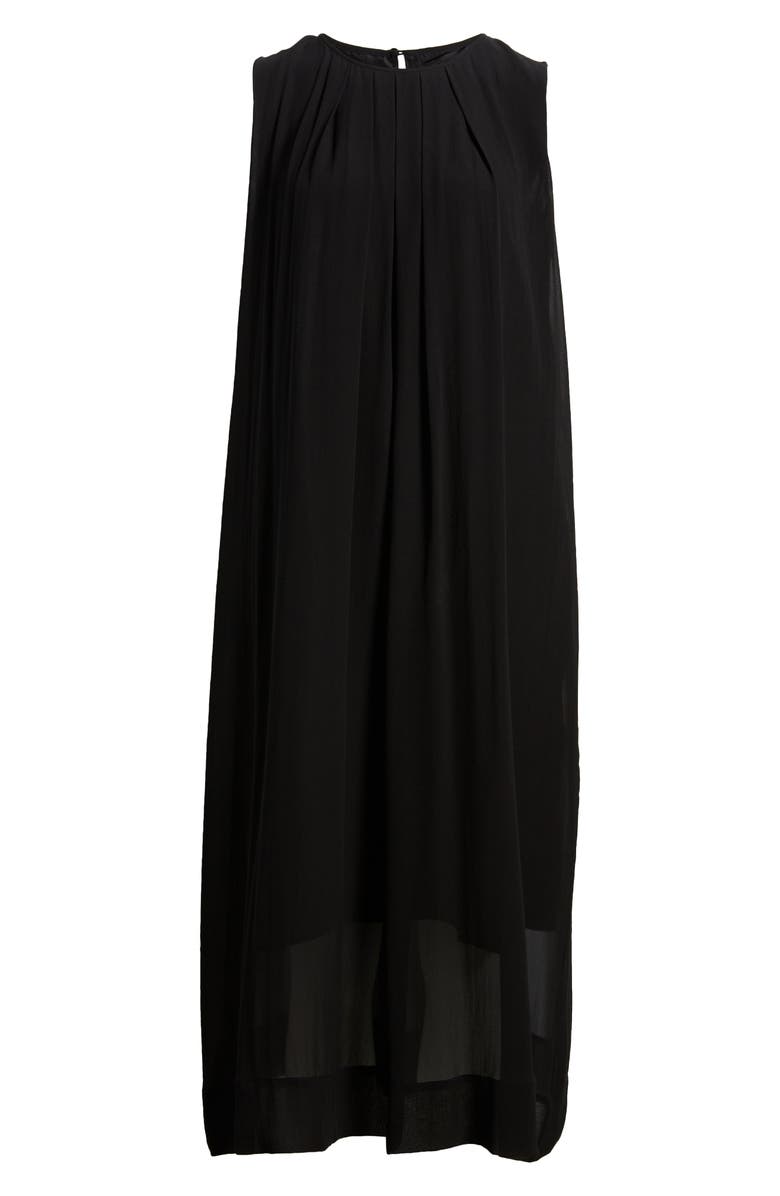 Eileen Fisher Pleated Jewel Neck Silk Midi Shift Dress, Alternate, color, 