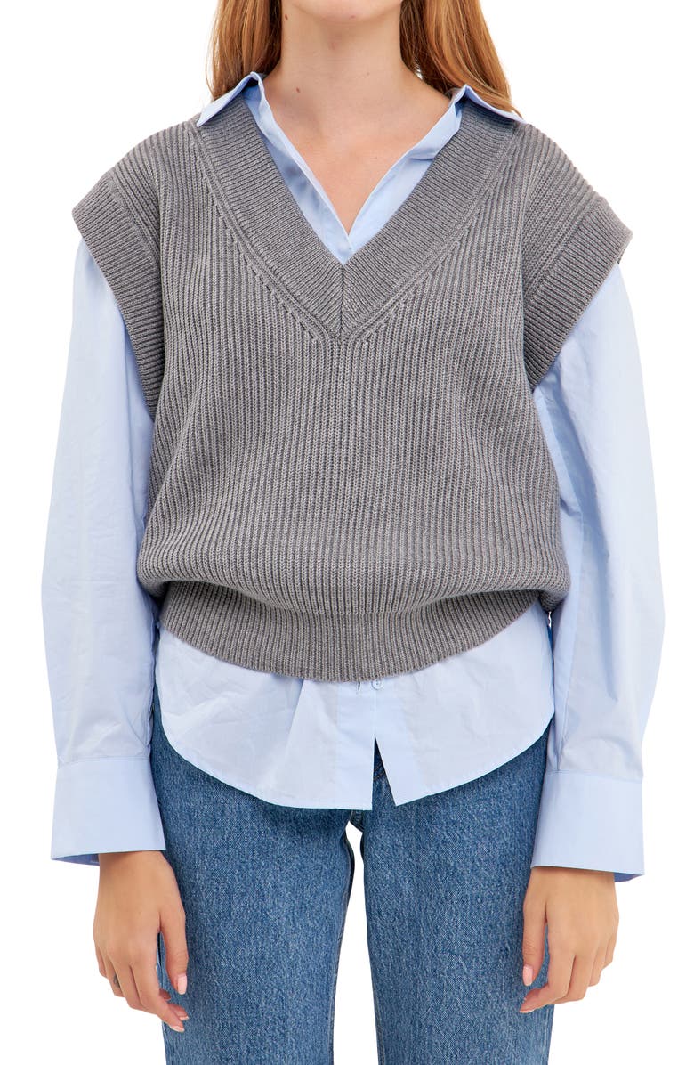 English Factory Throw On Sweater Vest, Alternate, color, Grey