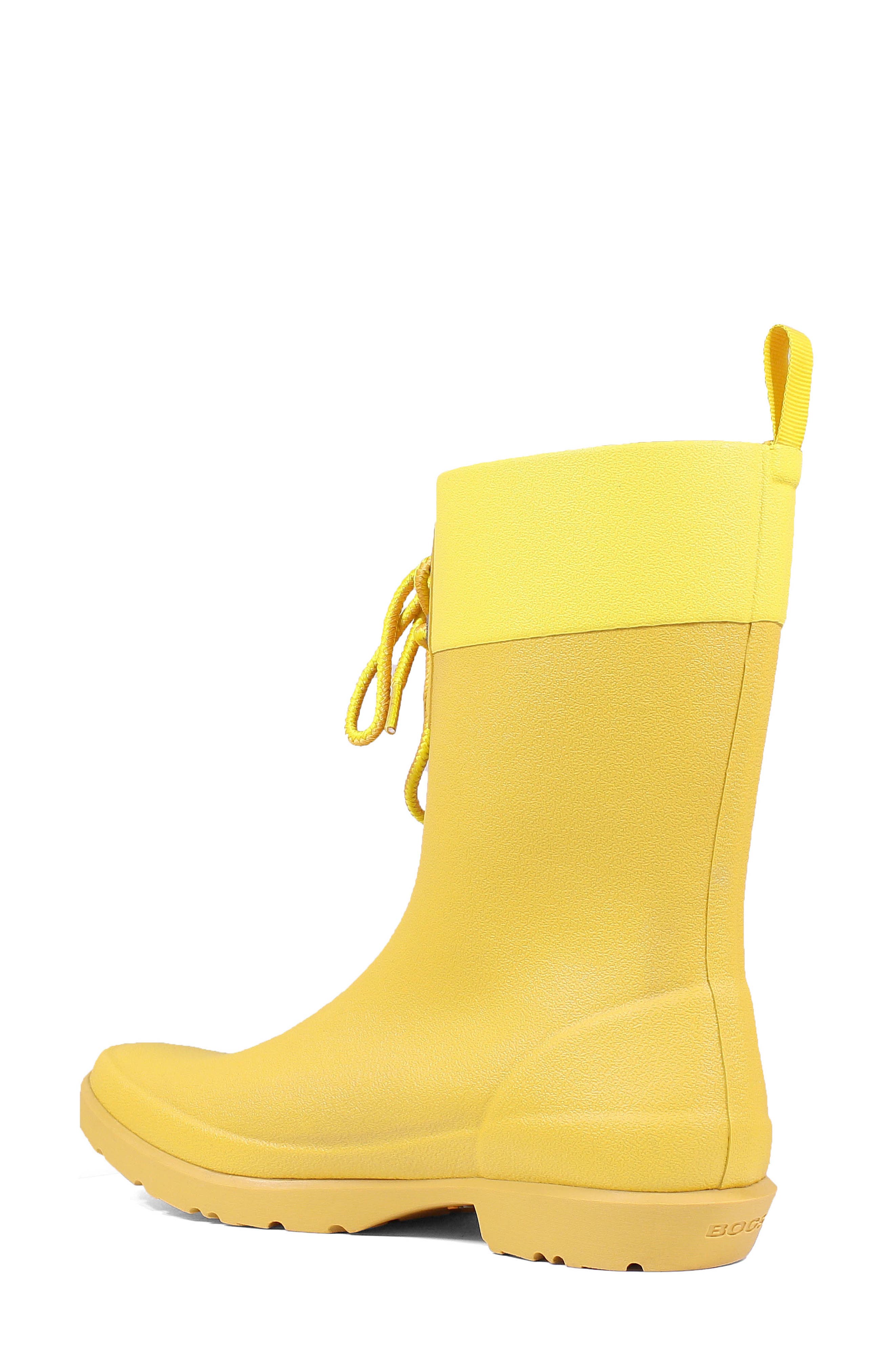 Floral Lace-Up Waterproof Rain Boot, Alternate, color, MUSTARD RUBBER