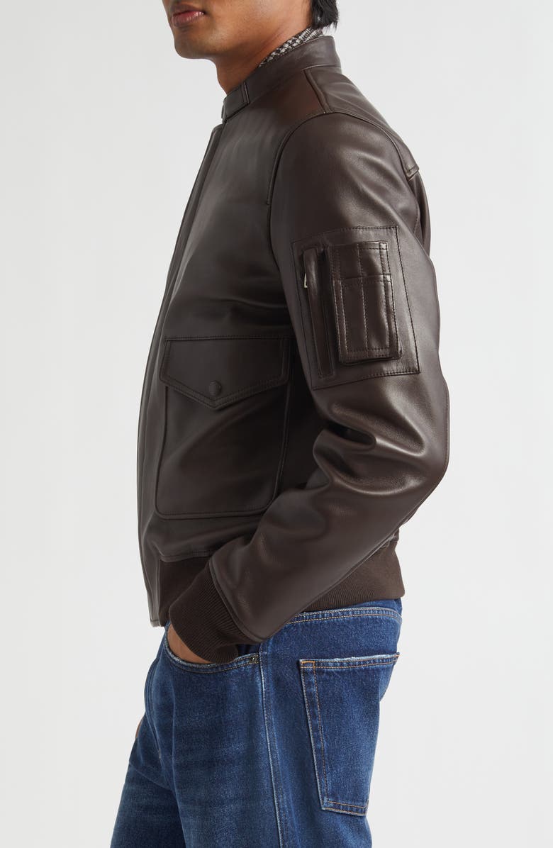 Dolce&Gabbana Plongé Leather Bomber Jacket, Alternate, color, M1213 Marrone