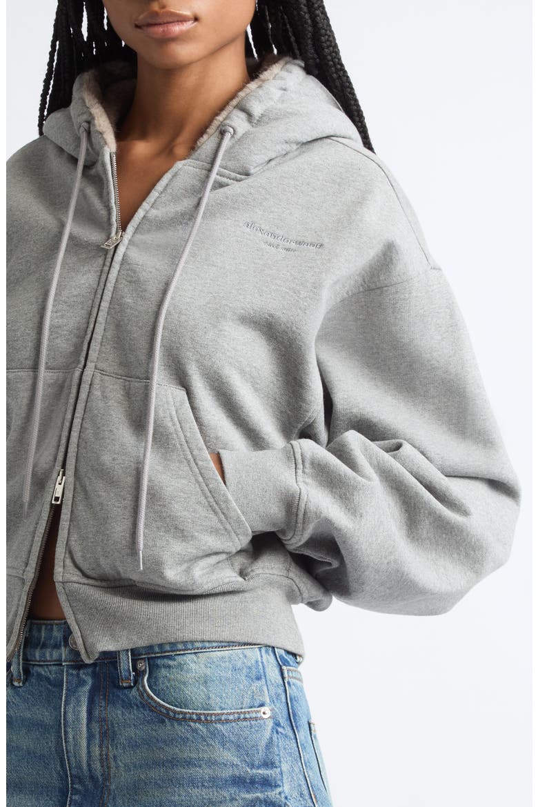 Faux Fur Hood Full Zip Hoodie, Alternate, color, ALLOY MELANGE