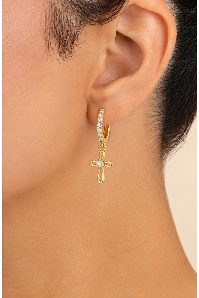 Cross Charm Huggie Hoop Earrings, Alternate, color, GOLD