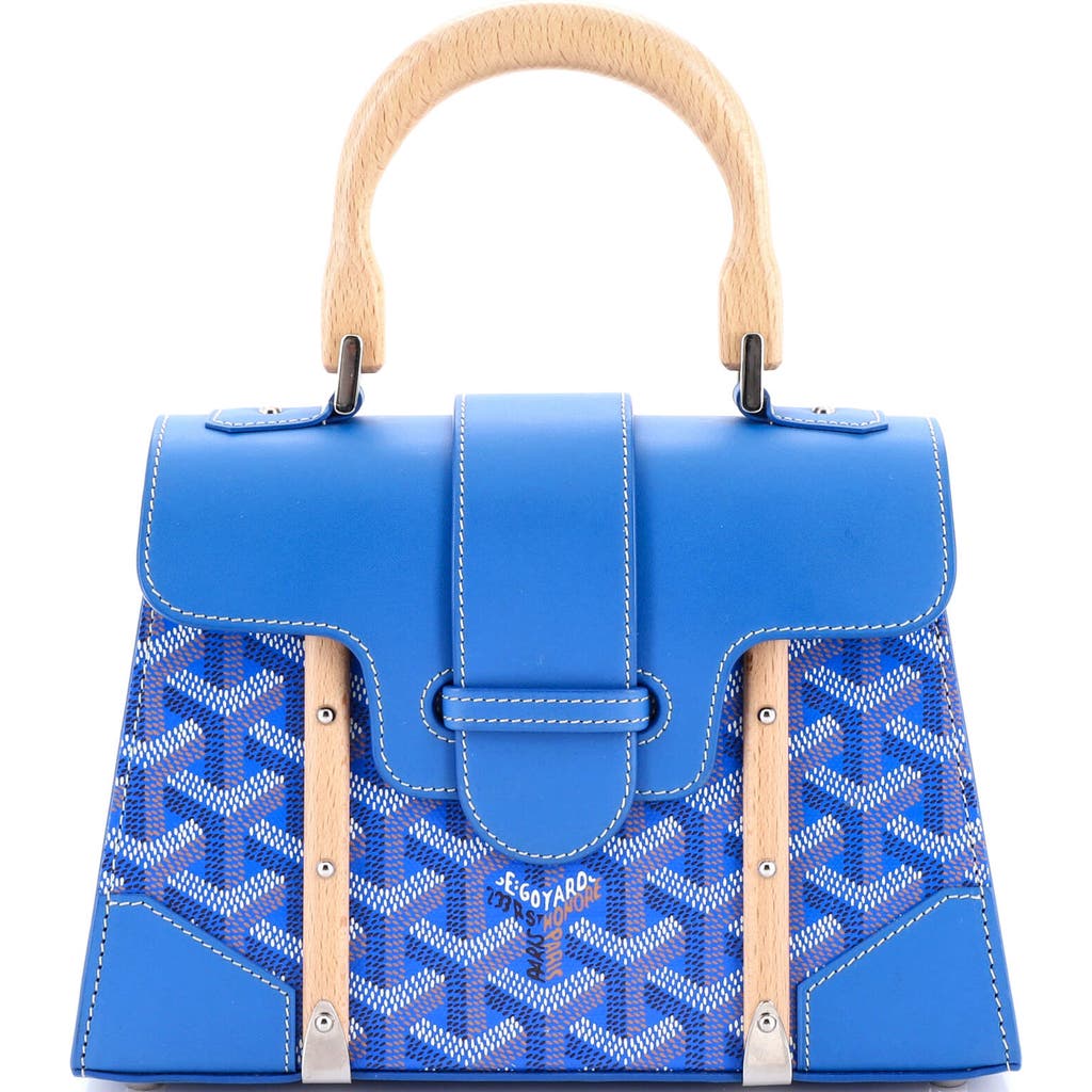 Pre-owned Goyard Goyard Structured Saigon Top Handle Bag Coated Canvas With Leather Mini In Blue