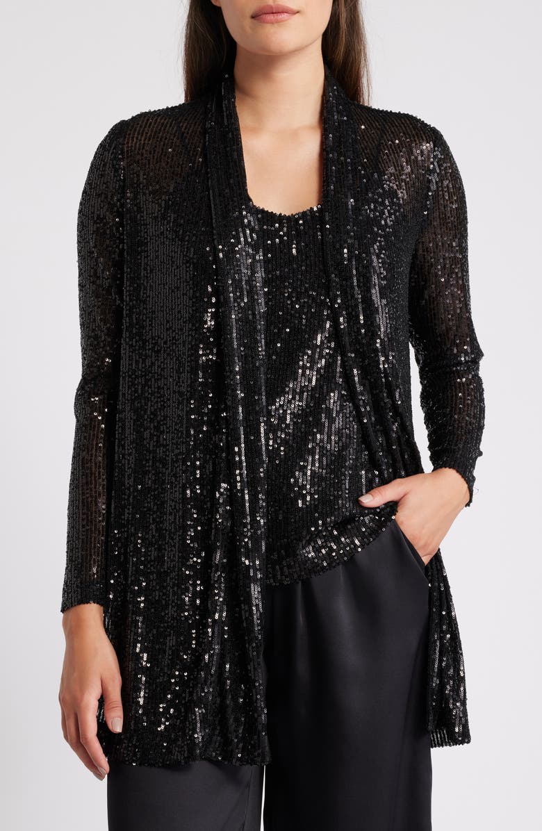 Anne Klein Sequin Draped Open Front Cardigan, Main, color, 