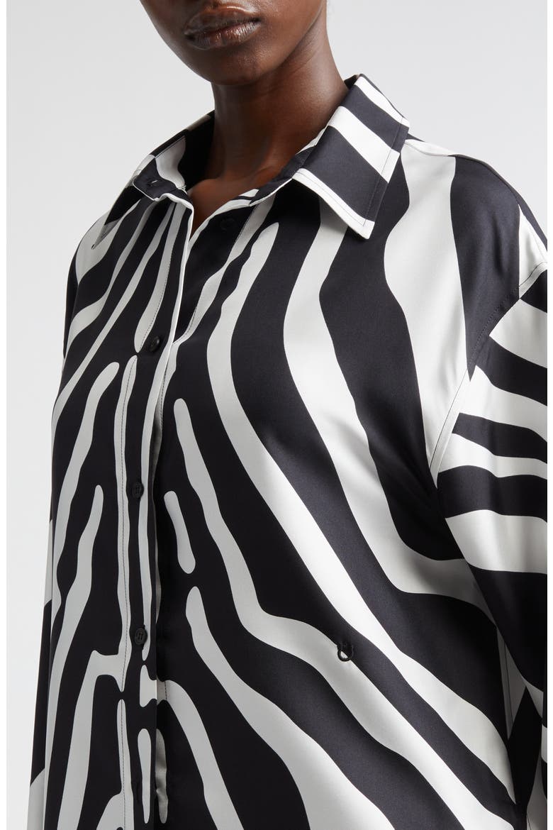 Animal Print Silk Button-Up Shirt, Alternate, color, MASCARPONE/ NERO