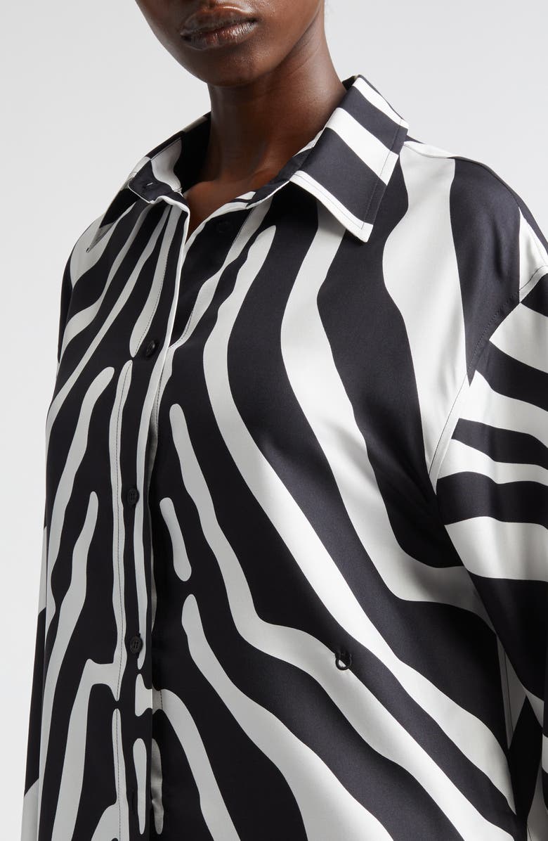 FERRAGAMO Animal Print Silk Button-Up Shirt, Alternate, color, Mascarpone/ Nero