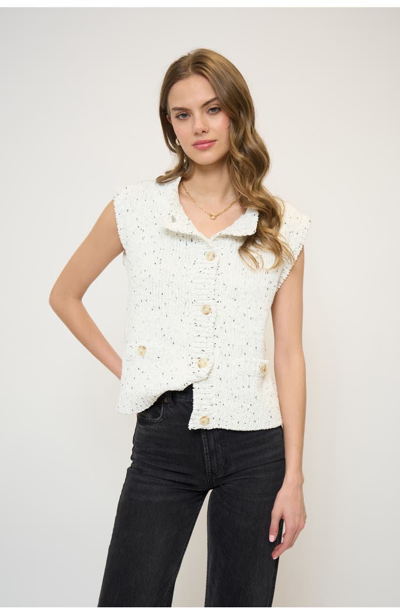 Central Park West Tasha Sleeveless Chenille Cardigan, Main, color, Black/White