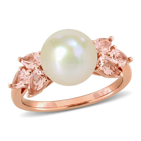 Cultured Pearl & Morganite Cocktail Ring 14k