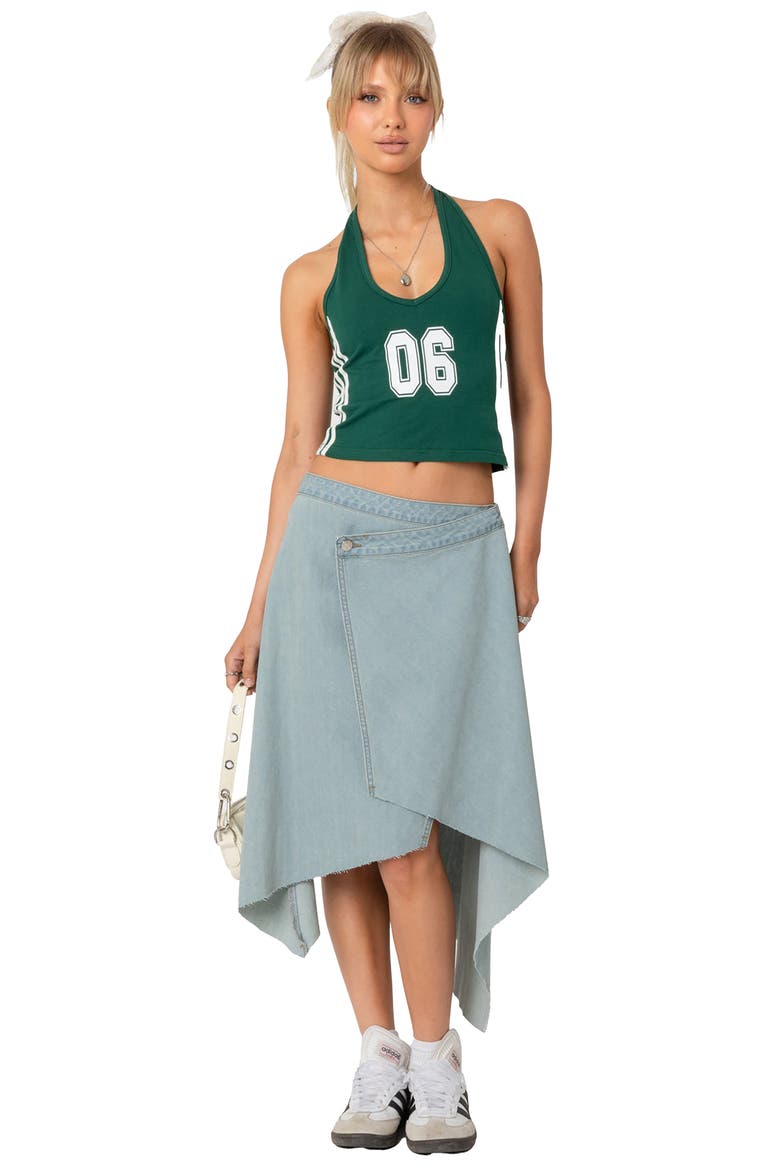 Asymmetric Wrap Denim Midi Skirt, Alternate, color, LIGHT-BLUE