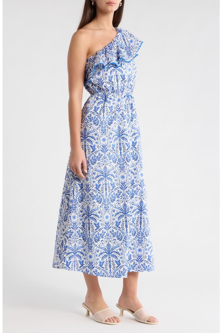 Romina Tropical Print One-Shoulder Cotton Dress, Alternate, color, BLUE-WHITE-MULTI