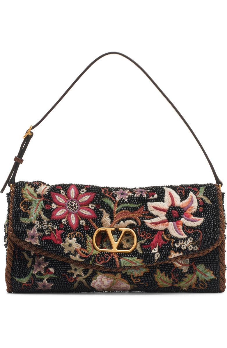 Valentino Garavani Embroidered
Beaded Satin Shoulder Bag, Main, color,