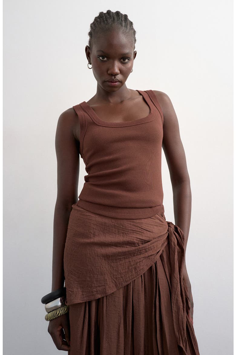 Scoop Neck Stretch Cotton Rib Tank, Main, color, BROWN