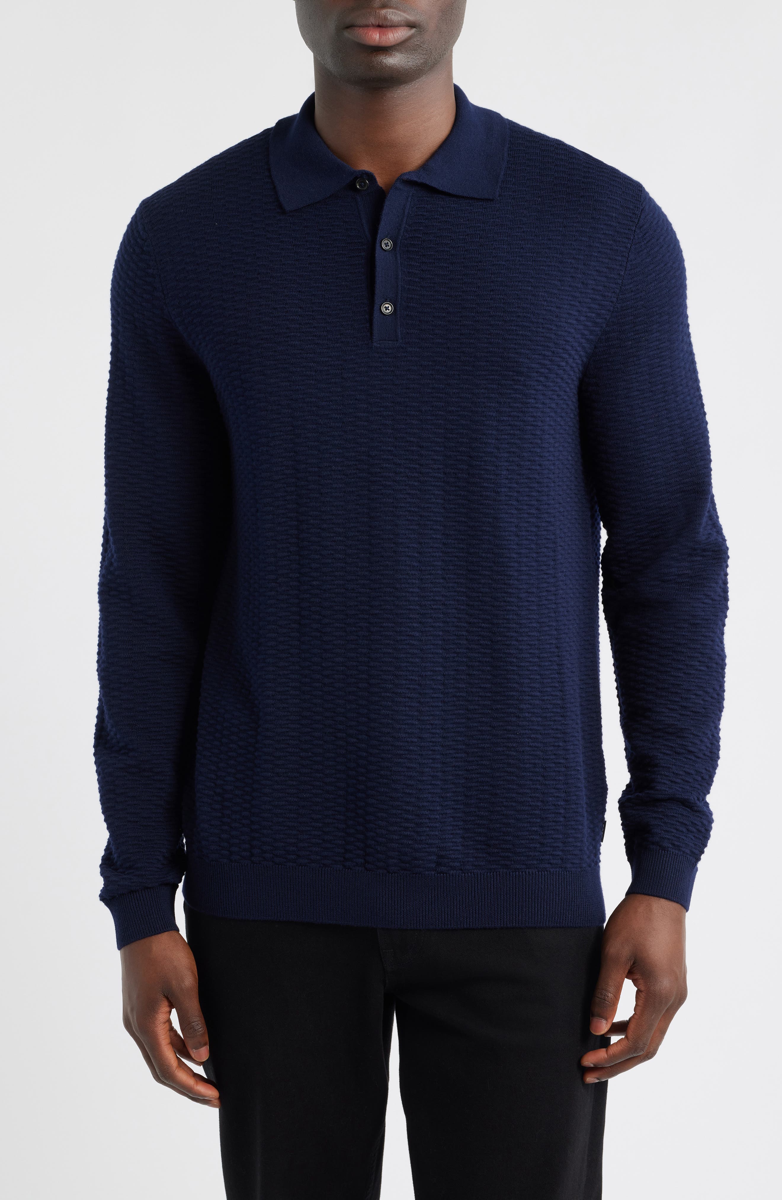 BOSS Diluigi Long Sleeve Virgin Wool Blend Polo Sweater