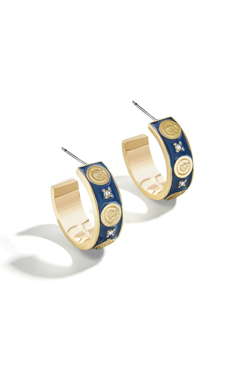 WEAR by Erin Andrews x BaubleBar Chicago Cubs Enamel Hoop Earrings, Main, color, Gold