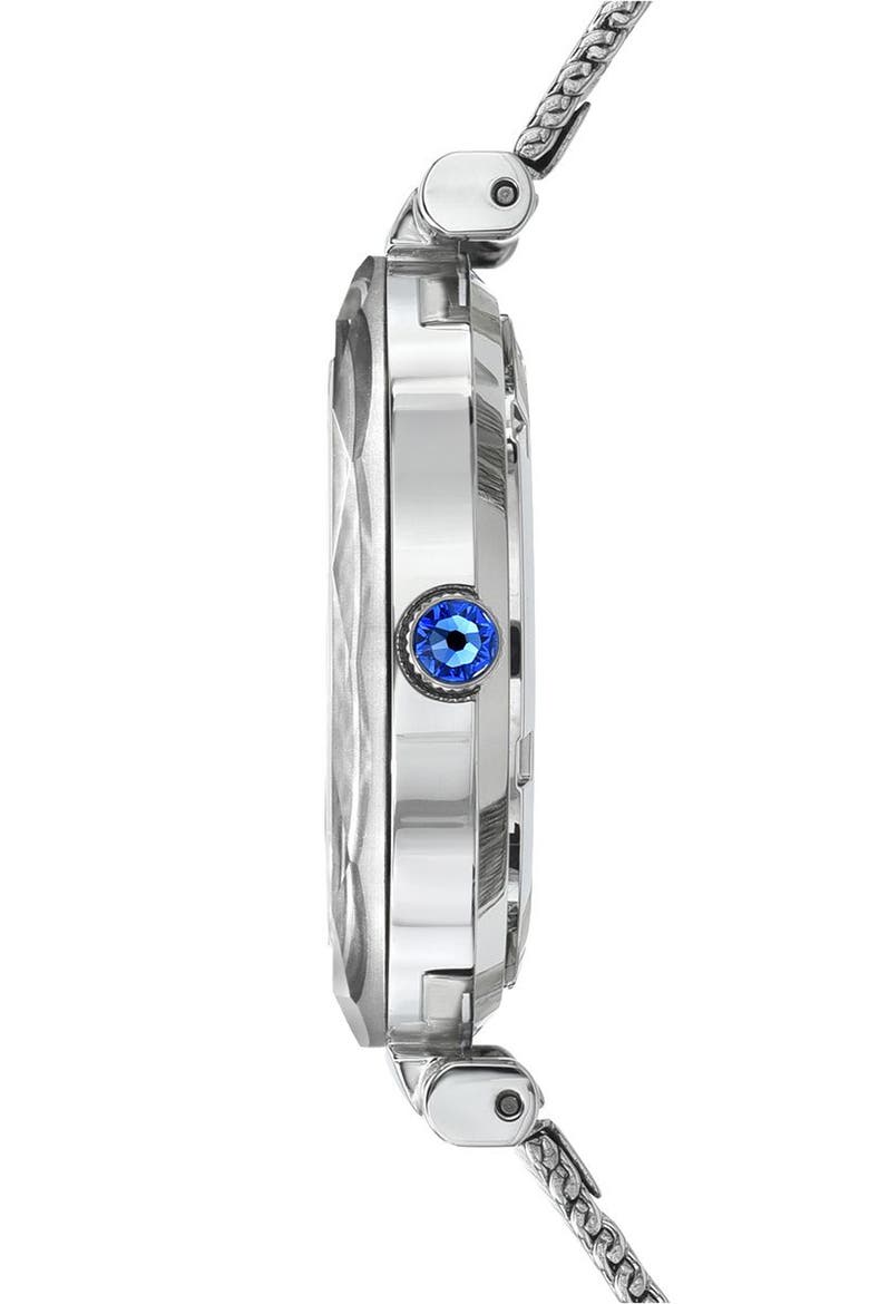Hazel White Topaz Mother of Pearl Dial 3-Hand Quartz Mesh Strap Watch, 33mm, Alternate, color, SILVER