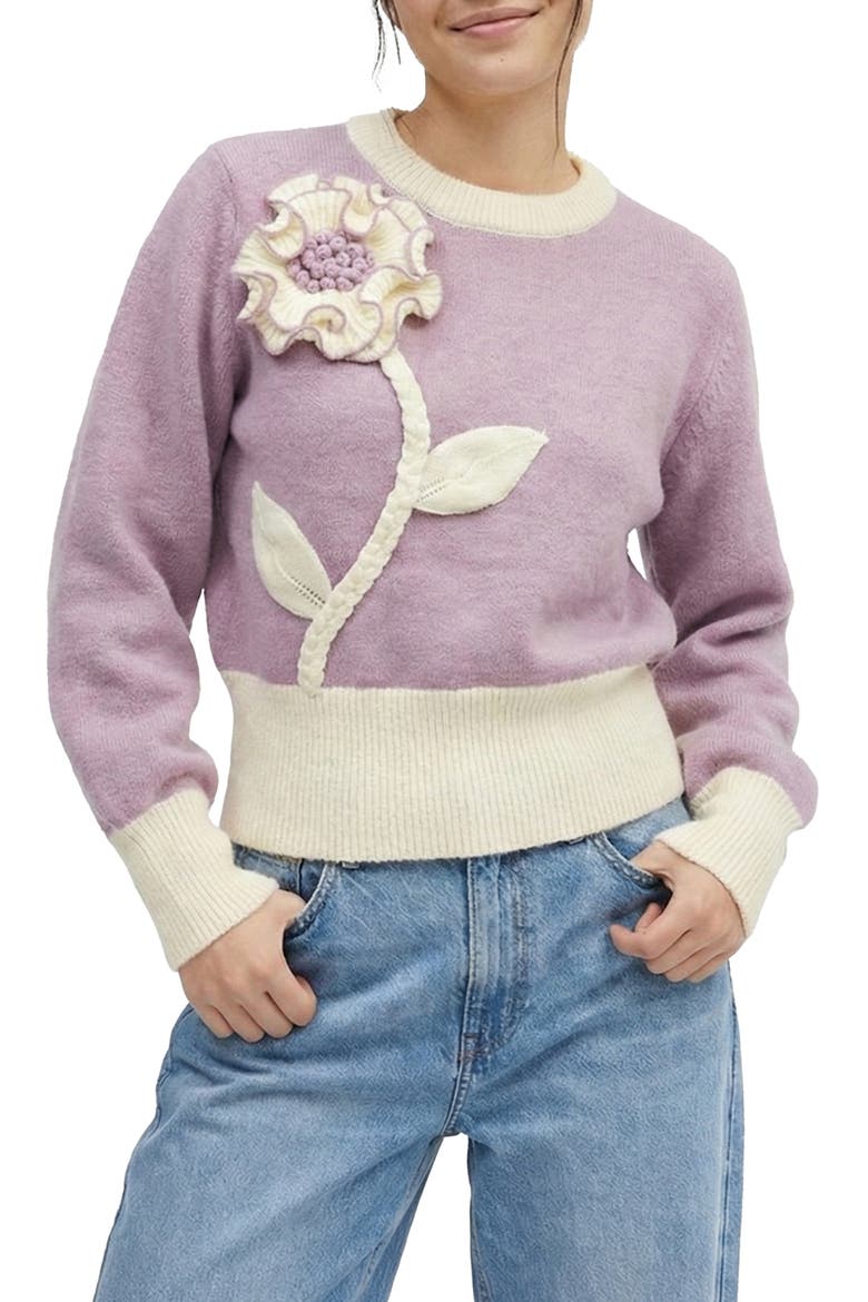 Ruffled Bloom Pullover Sweater, Main, color, LILAC